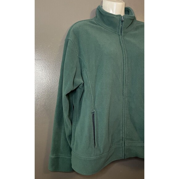 Izod Fleece Jacket Womens Large Green Full Zip Pockets Cozy Outdoor Pullover - Picture 2 of 7